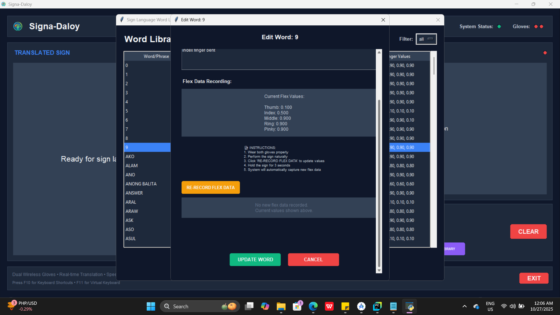 Machine Learning Project - Raspberry Pi with Flex Sensors